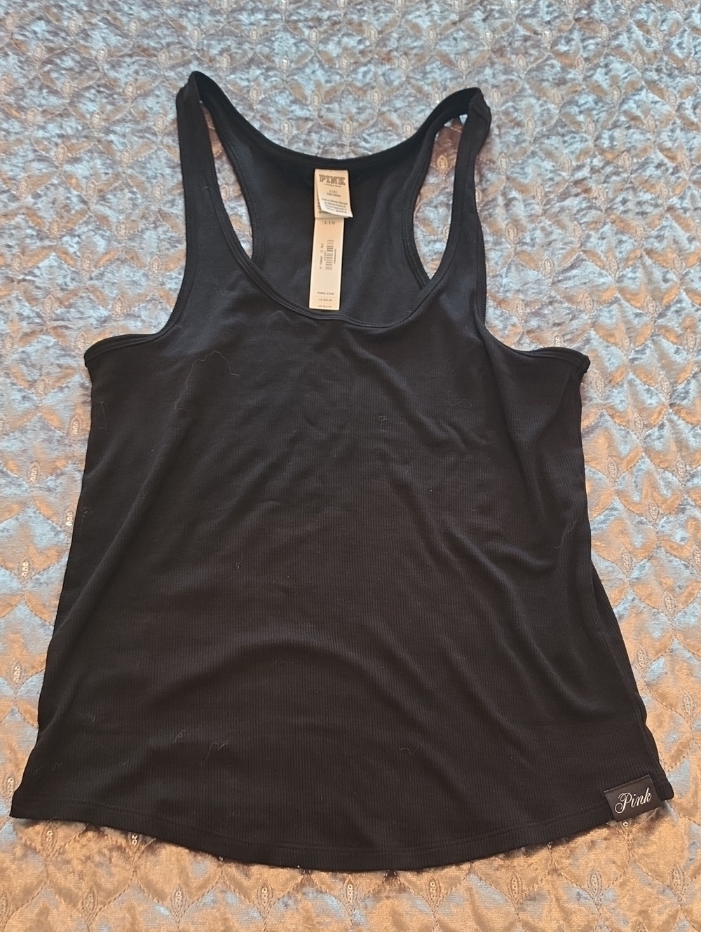 PINK Victoria's Secret Black Ribbed Racerback Tank